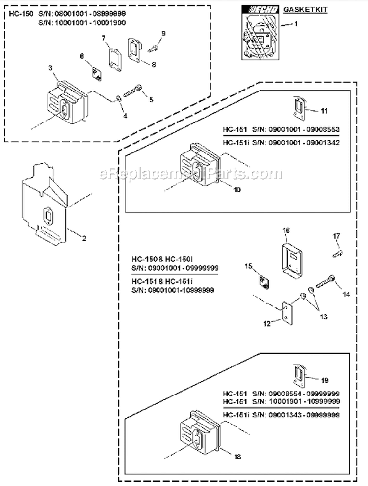 Page D Diagram and Parts List for HC-150I 10001001 - 10999999 Echo Hedge Trimmer