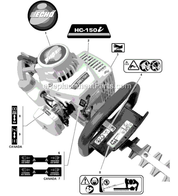 Page K Diagram and Parts List for HC-150I S69911001001 - S69911999999 Echo Hedge Trimmer