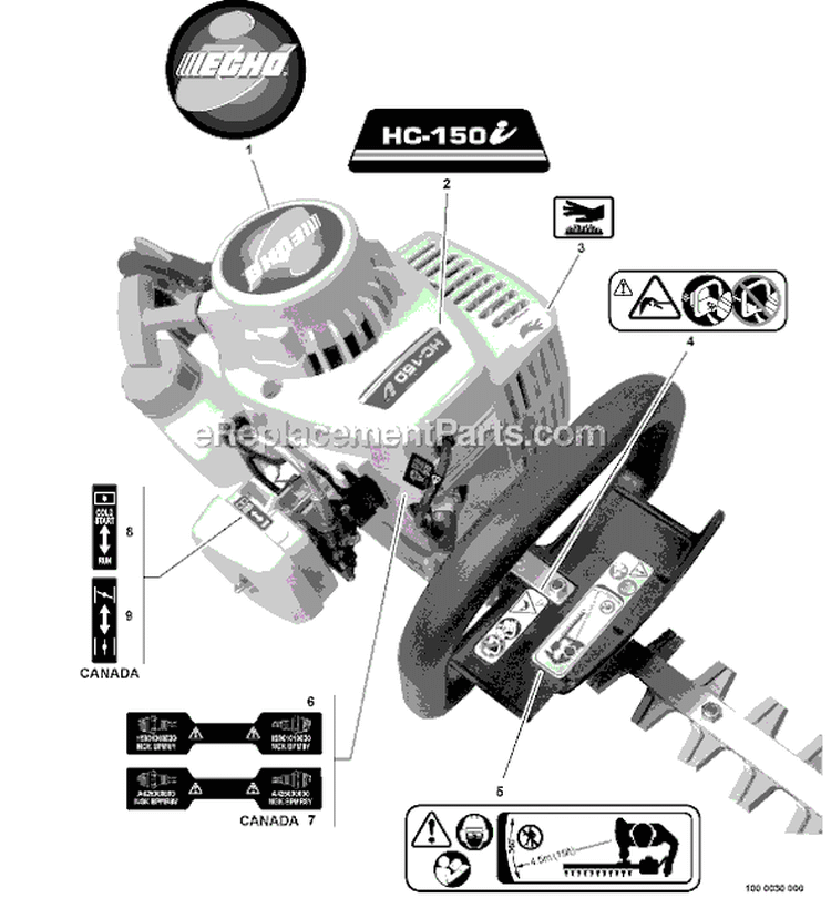 Page K Diagram and Parts List for HC-150I S76312001001 - S76312999999 Echo Hedge Trimmer