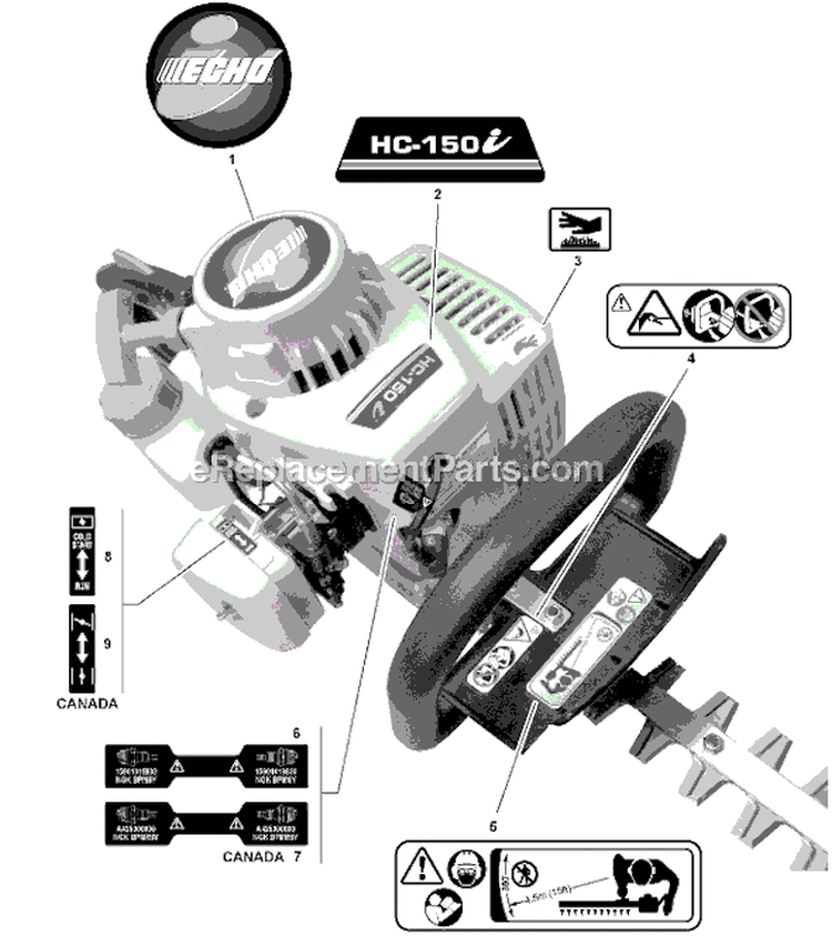 Page K Diagram and Parts List for HC-150I S83813001001 - S83813999999 Echo Hedge Trimmer