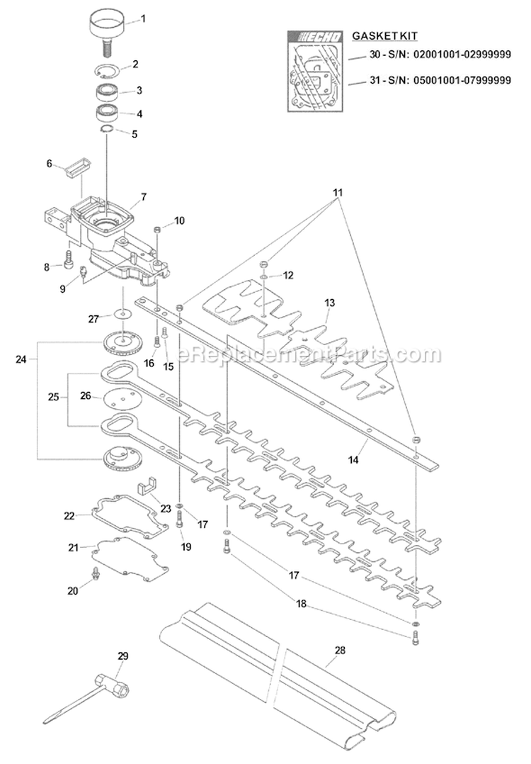 Page C Diagram and Parts List for HC-150I 07001001 - 07999999 Echo Hedge Trimmer