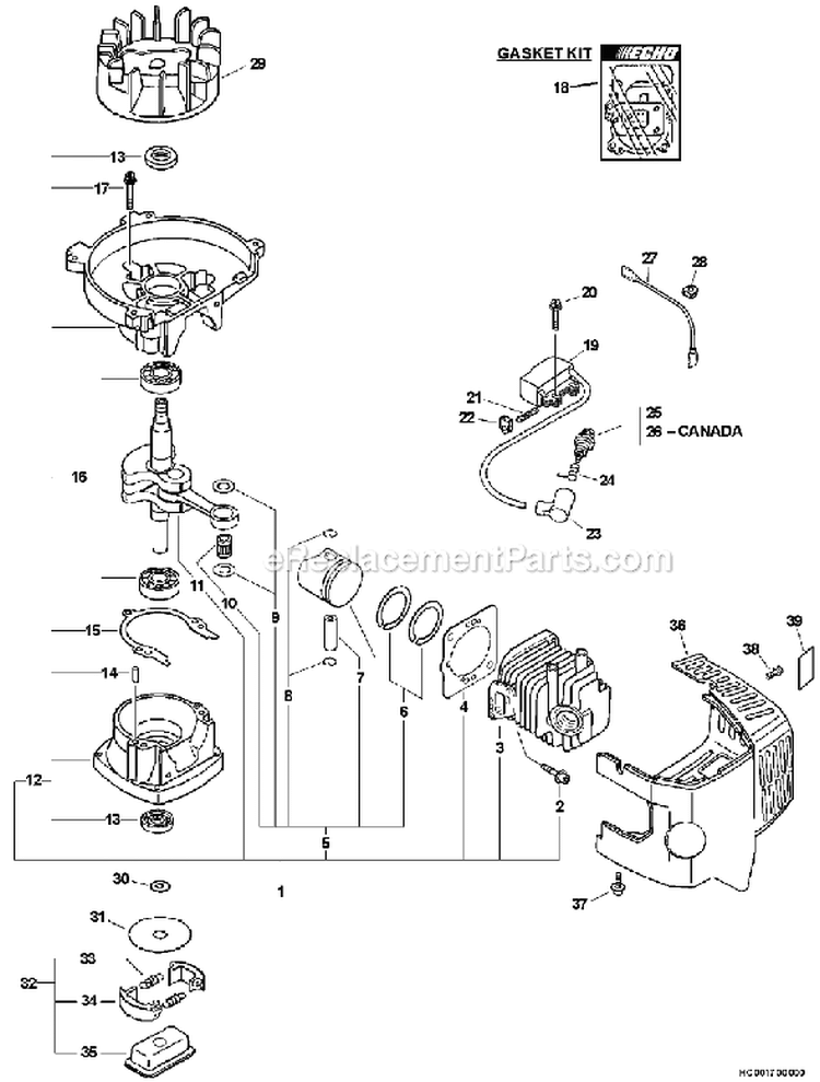 Page D Diagram and Parts List for HC-151I 06001001 - 06999999 Echo Hedge Trimmer