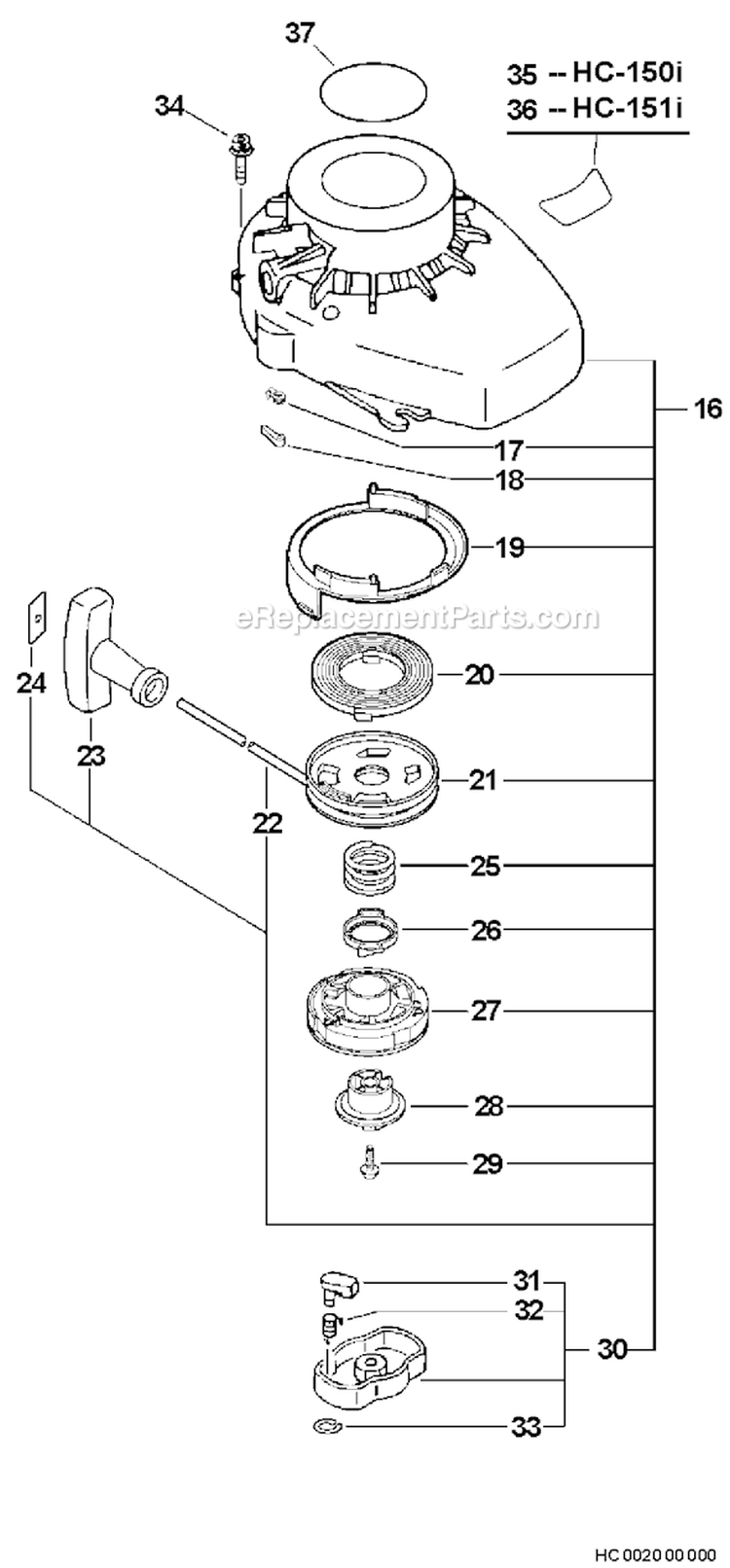 Page G Diagram and Parts List for HC-151I 09001001 - 09999999 Echo Hedge Trimmer