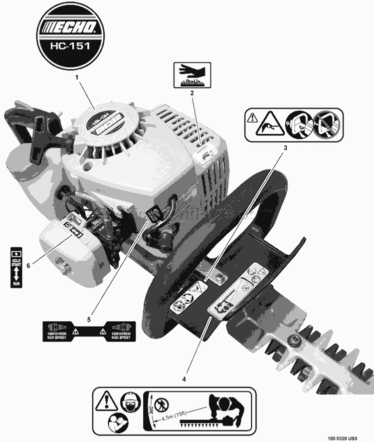 Page K Diagram and Parts List for HC-151 S78211001001 - S78211999999 Echo Hedge Trimmer