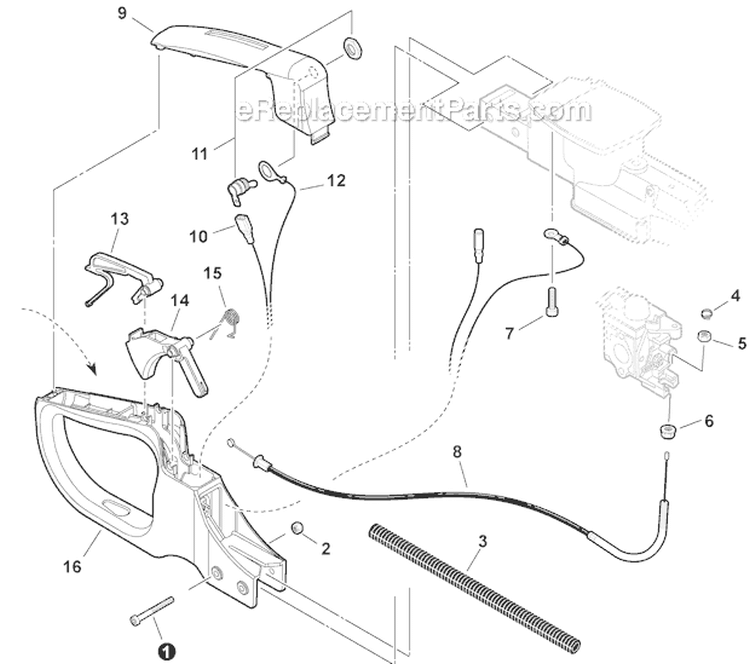 Rear Handle, Ignition Switch, Throttle Cable Diagram and Parts List for HC-152 S94012001001-S94012999999 Echo Hedge Trimmer