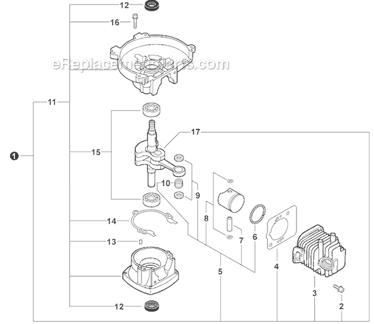 Engine Short Block Diagram and Parts List for HC-152 S94012001001-S94012999999 Echo Hedge Trimmer