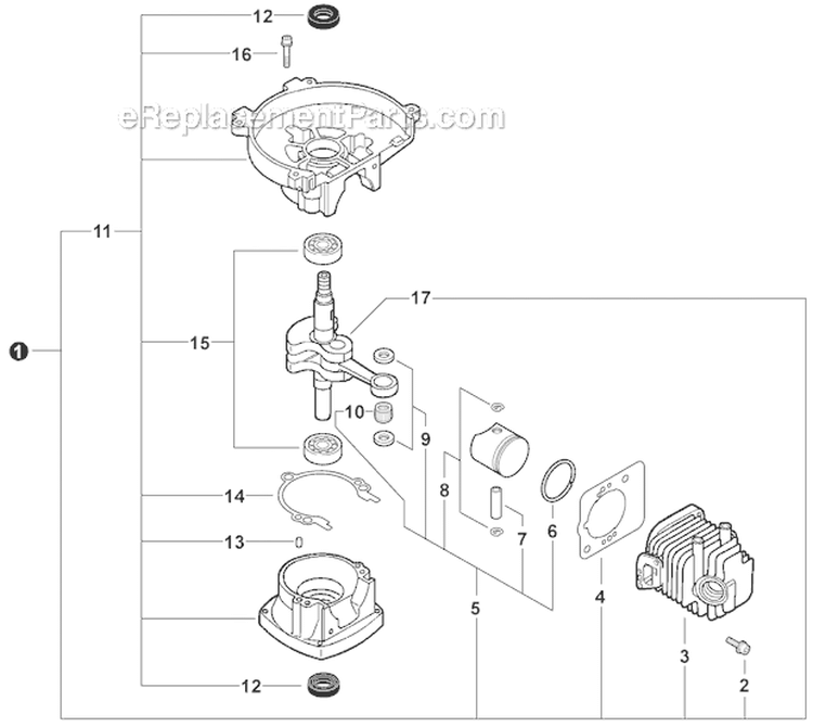 Engine Short Block Diagram and Parts List for HC-152 S94213001001-S94213999999 Echo Hedge Trimmer