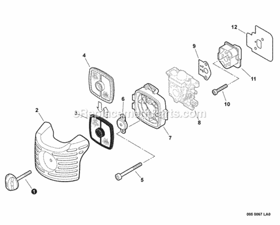 Intake Diagram and Parts List for HC-152 S95026001001 - S95026999999 Echo Hedge Trimmer
