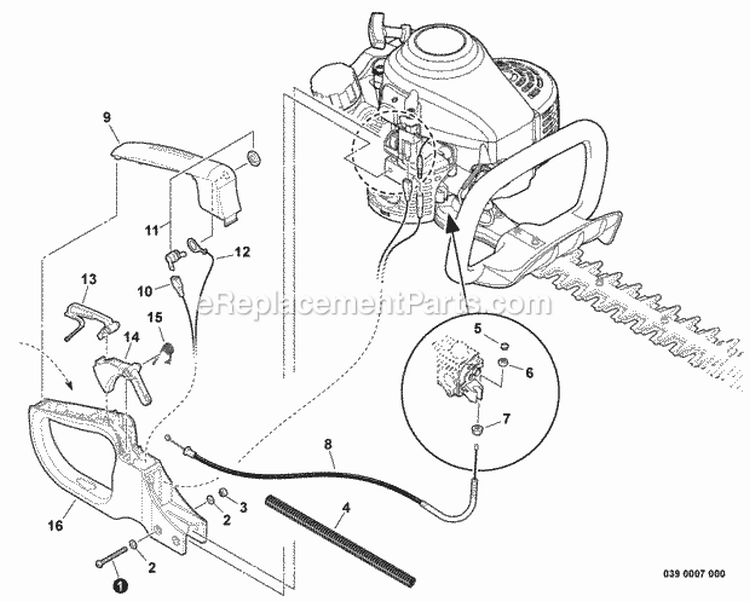 Rear Handle Ignition Switch Throttle Cable Diagram and Parts List for HC-155 S83713001001-S83713999999 Echo Hedge Trimmer