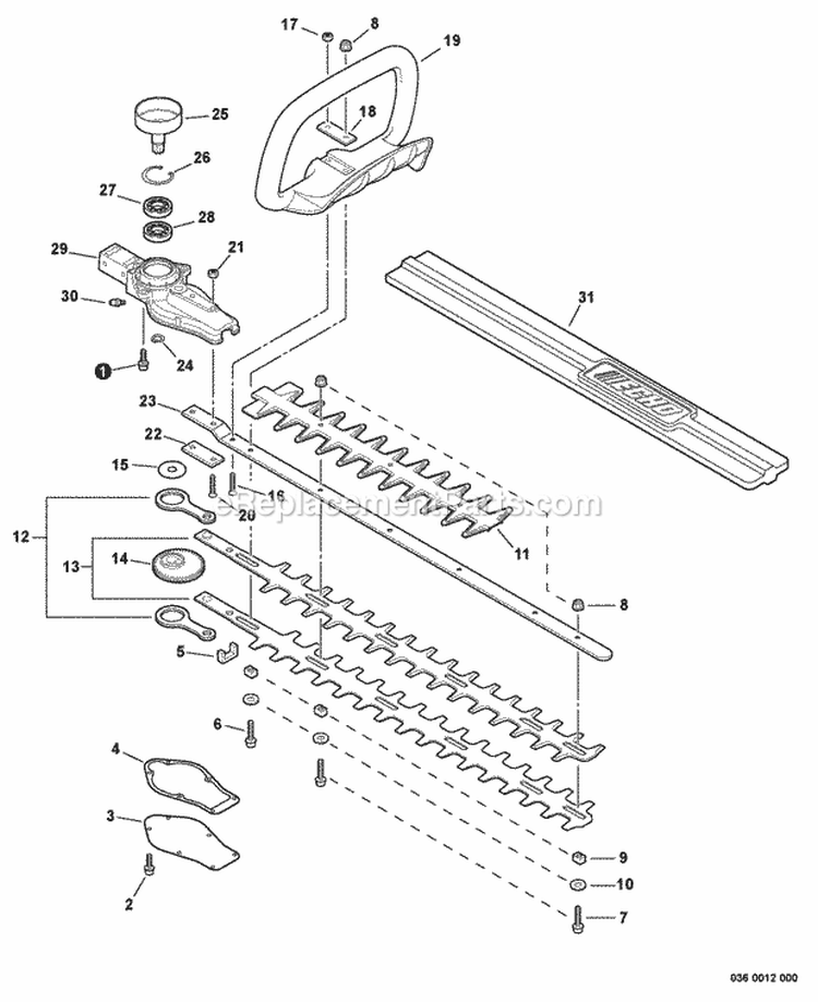 Front Handle Gear Case Blades - 20 Without Tip Guard Diagram and Parts List for HC-155 S83713001001-S83713999999 Echo Hedge Trimmer