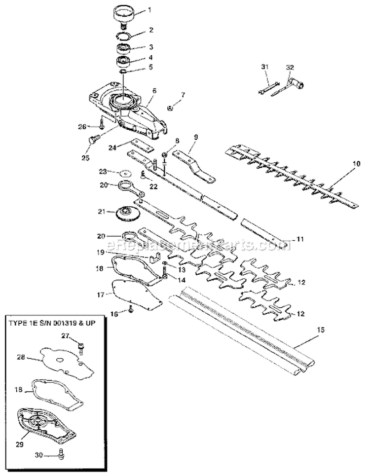 Page D Diagram and Parts List for HC-1600 Type 1E Echo Hedge Trimmer
