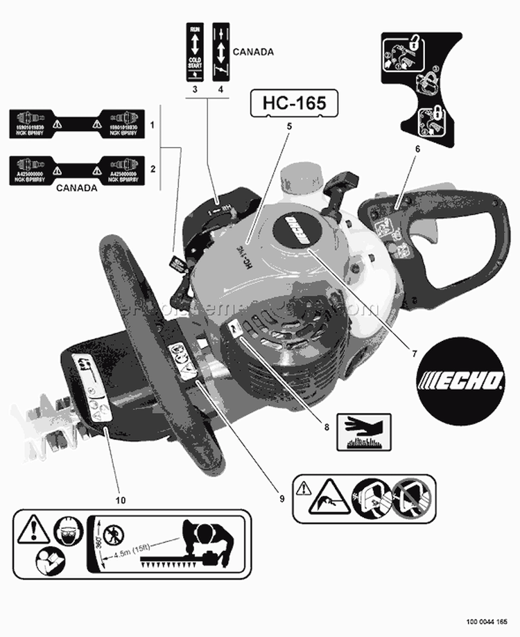 Page N Diagram and Parts List for HC-165 S76612001001 - S76612999999 Echo Hedge Trimmer