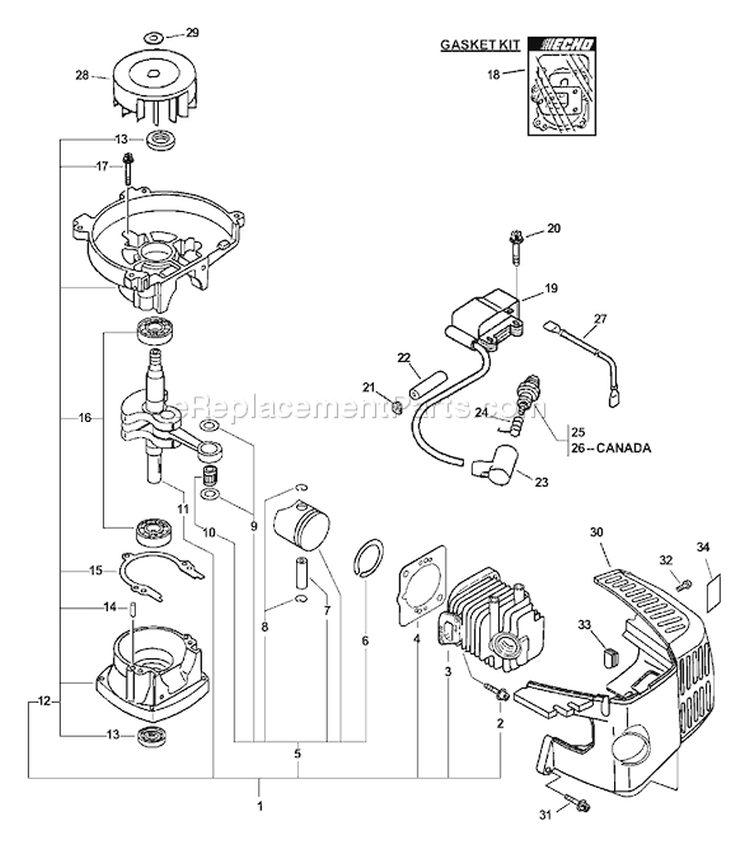 Page B Diagram and Parts List for HC-180 08001001 - 08999999 Echo Hedge Trimmer