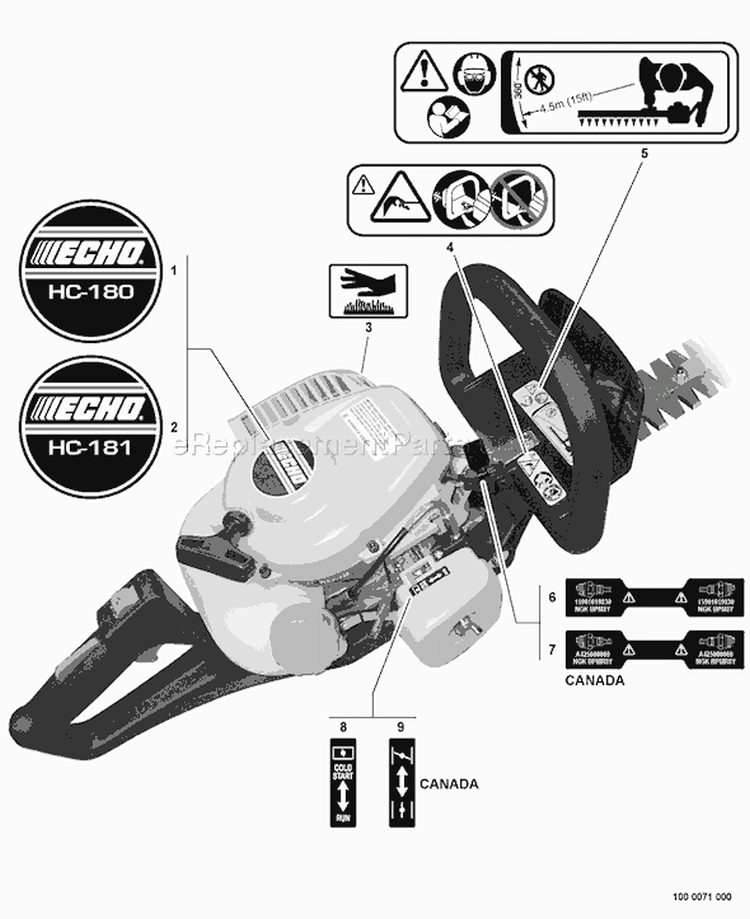 Page L Diagram and Parts List for HC-180 S78012001001 - S78012999999 Echo Hedge Trimmer