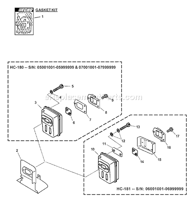 Page D Diagram and Parts List for HC-181 06001001 - 06999999 Echo Hedge Trimmer