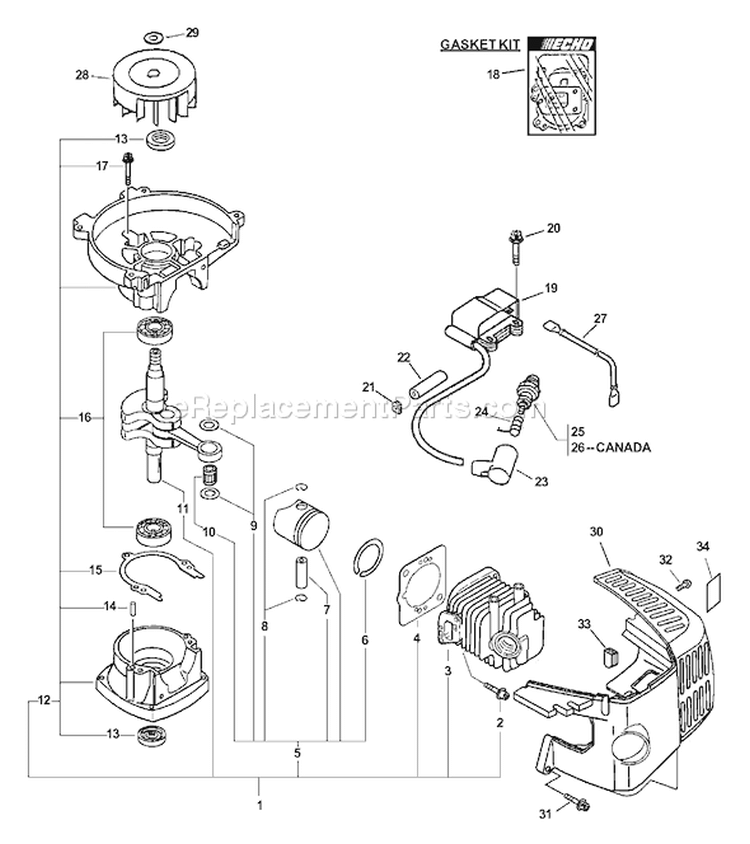 Page B Diagram and Parts List for HC-181 09001001 - 09999999 Echo Hedge Trimmer