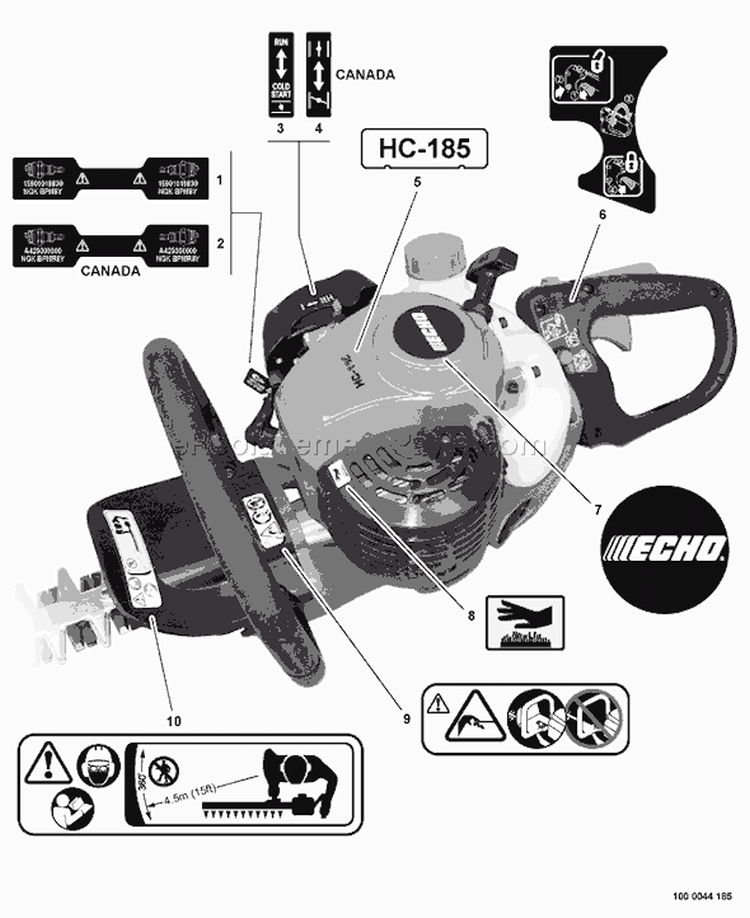 Page M Diagram and Parts List for HC-185 S69511002065 - S69511999999 Echo Hedge Trimmer