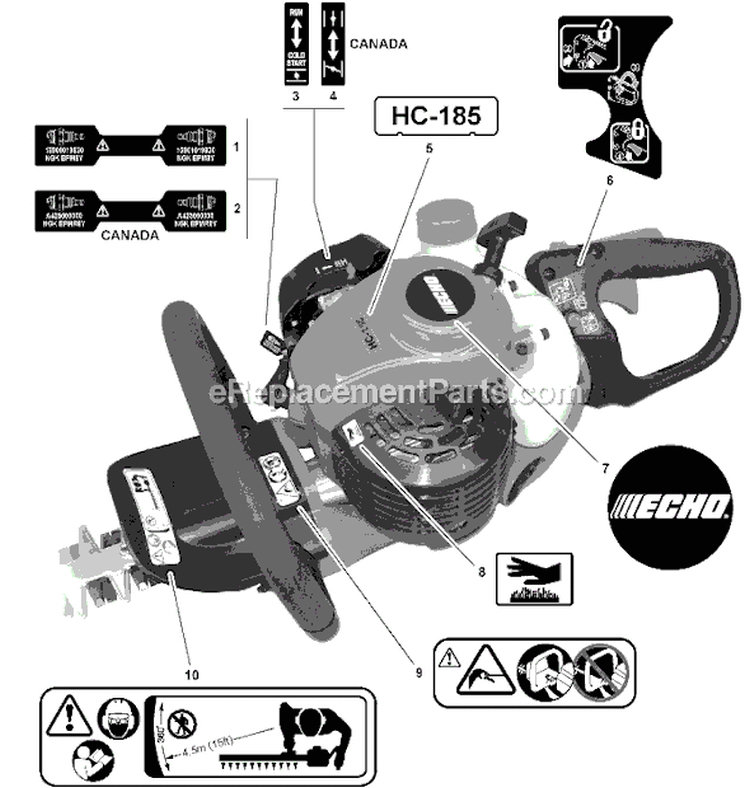 Page L Diagram and Parts List for HC-185 S76812001001 - S76812002377 Echo Hedge Trimmer