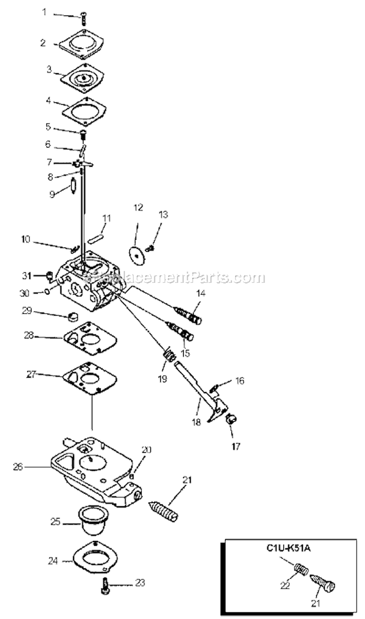 Page C Diagram and Parts List for HC-2000 Type 1 Echo Hedge Trimmer