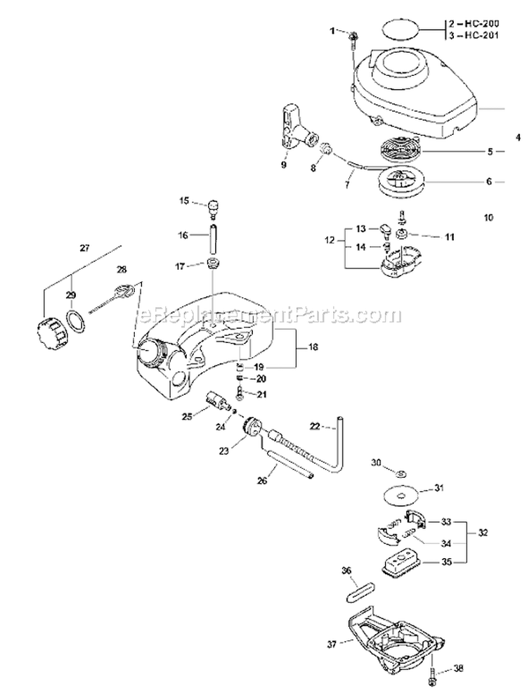 Page H Diagram and Parts List for HC-200 07001001 - 07999999 Echo Hedge Trimmer