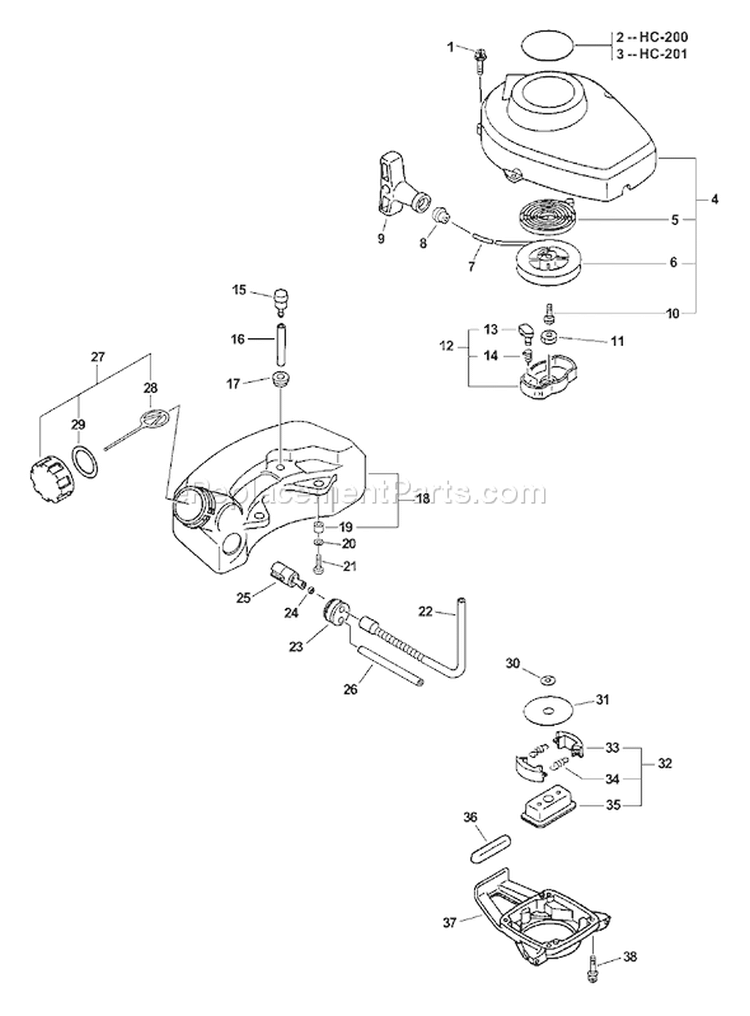 Page G Diagram and Parts List for HC-200 09001001 - 09999999 Echo Hedge Trimmer