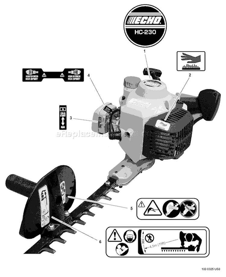 Page L Diagram and Parts List for HC-230 S76512001001 - S76512999999 Echo Hedge Trimmer