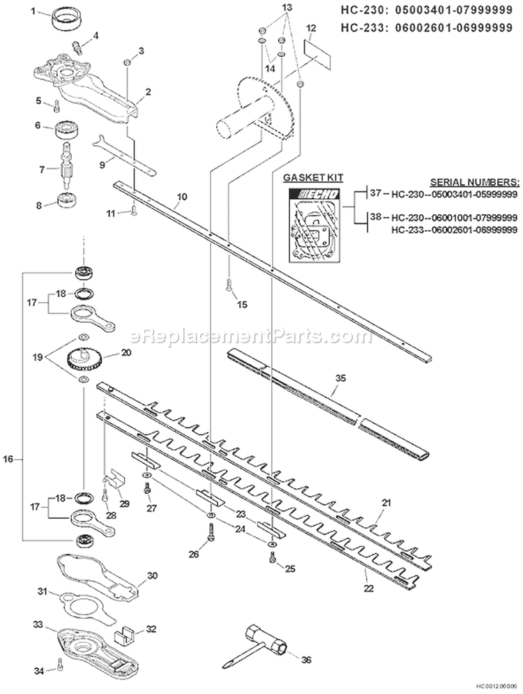 Page B Diagram and Parts List for HC-230 07001101 - 07999999 Echo Hedge Trimmer