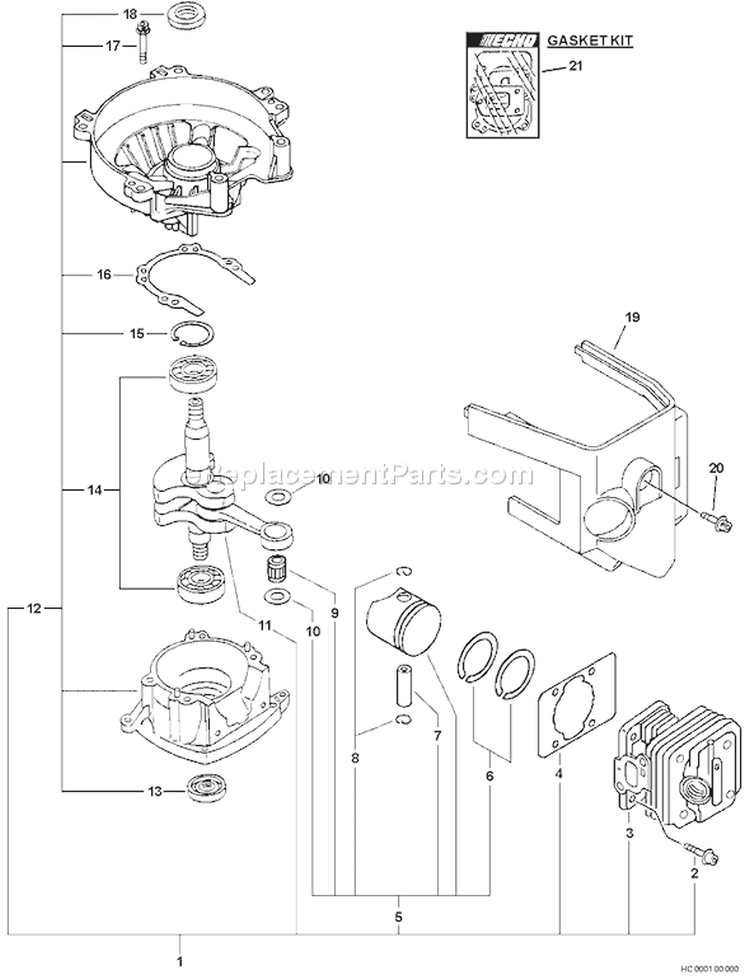 Page C Diagram and Parts List for HC-233 02001001 - 02999999 Echo Hedge Trimmer