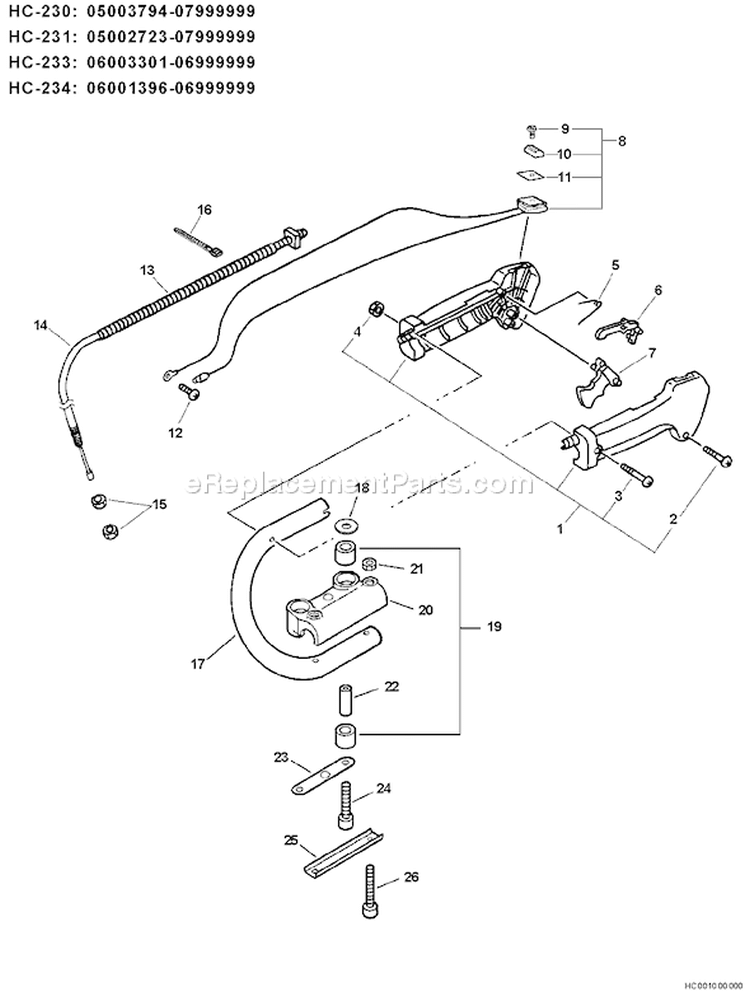 Page F Diagram and Parts List for HC-231 07001101 - 07999999 Echo Hedge Trimmer