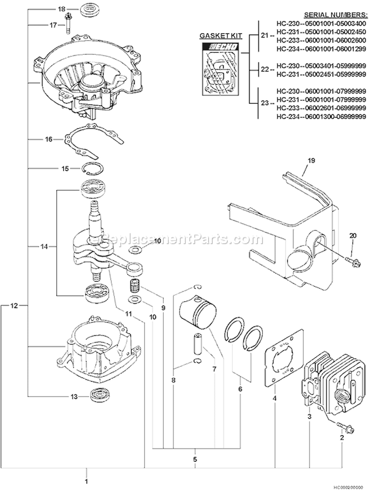 Page C Diagram and Parts List for HC-231 07001101 - 07999999 Echo Hedge Trimmer