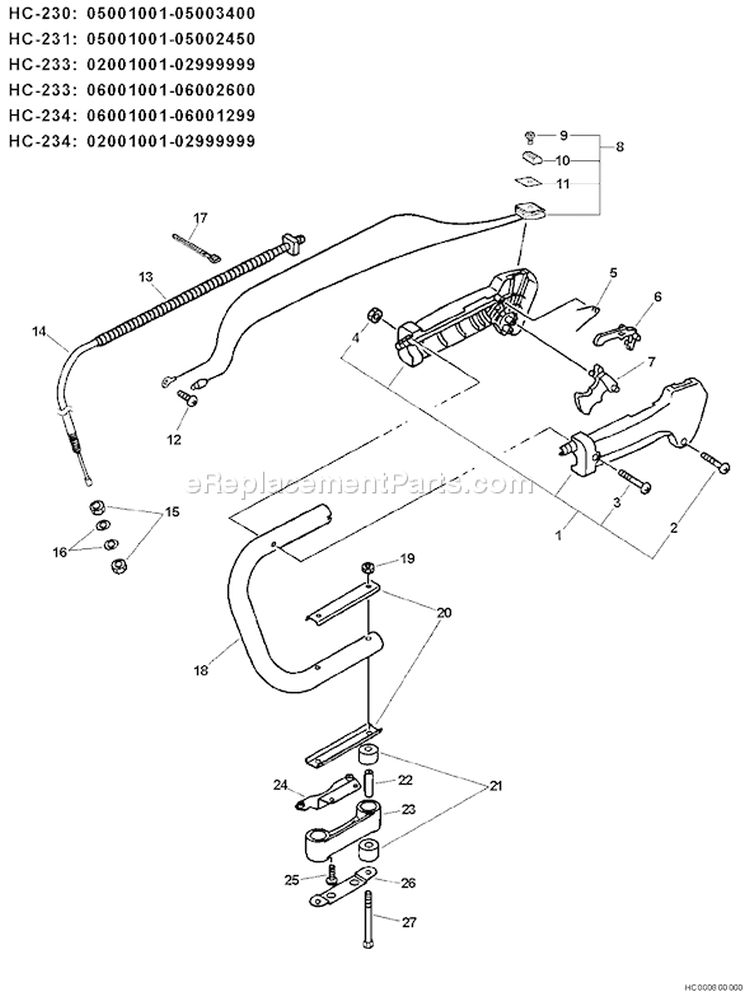 Page F Diagram and Parts List for HC-230 05003401 - 05999999 Echo Hedge Trimmer