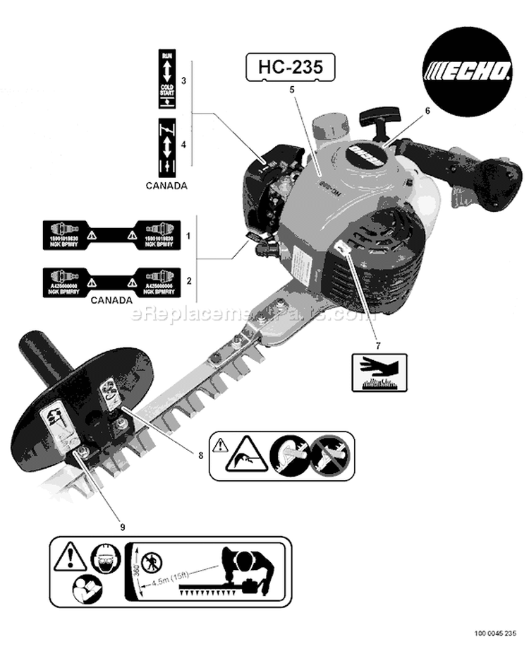 Page K Diagram and Parts List for HC-235 S64811010377 - S64811999999 Echo Hedge Trimmer