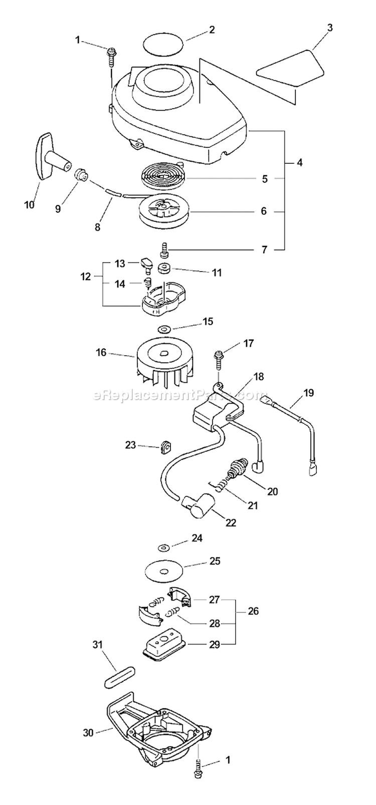 Page E Diagram and Parts List for HC-2400 Type 1E Echo Hedge Trimmer