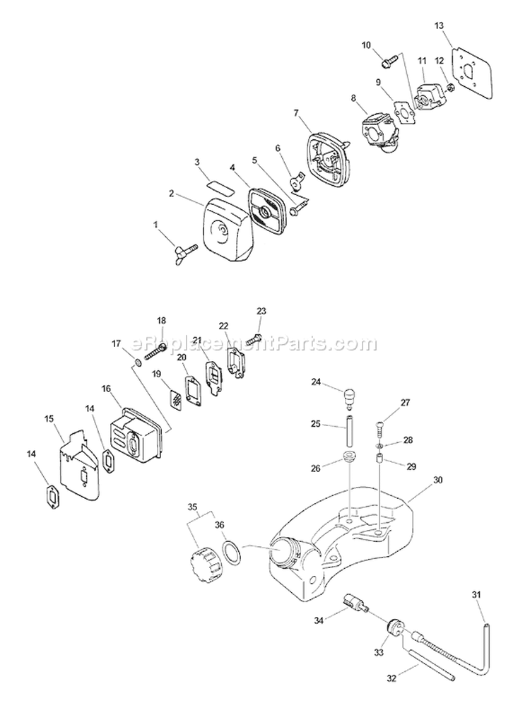 Page F Diagram and Parts List for HC-2400 Type 1E Echo Hedge Trimmer