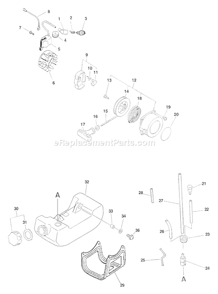 Page F Diagram and Parts List for HCA-2400 Type 1E Echo Hedge Trimmer