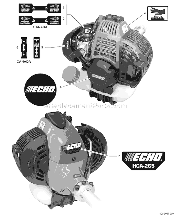 Page K Diagram and Parts List for HCA-265 S71712001874 - S71712999999 Echo Hedge Trimmer