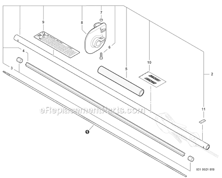Main Pipe Assembly, Driveshaft Diagram and Parts List for HCA-266 T43011001001-T43011999999 Echo Hedge Trimmer