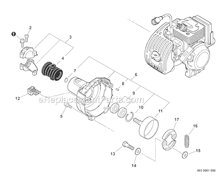 Fan Case, Clutch Diagram and Parts List for HCA-266 T43011001001-T43011999999 Echo Hedge Trimmer