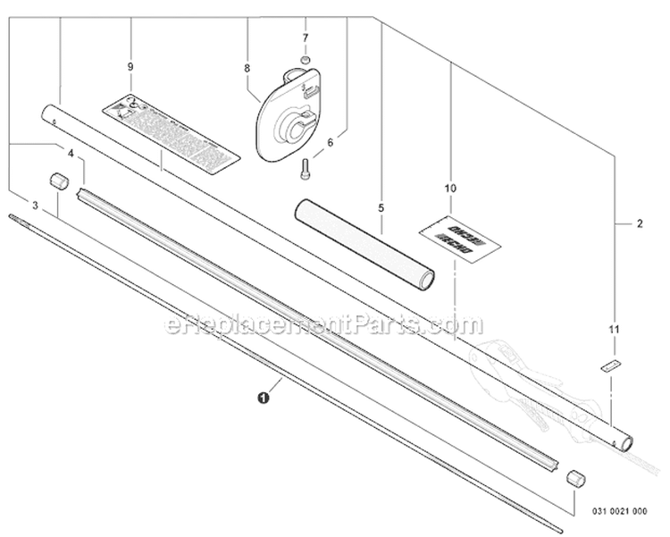 Main Pipe Assembly, Driveshaft Diagram and Parts List for HCA-266 T43213001001-T43213999999 Echo Hedge Trimmer