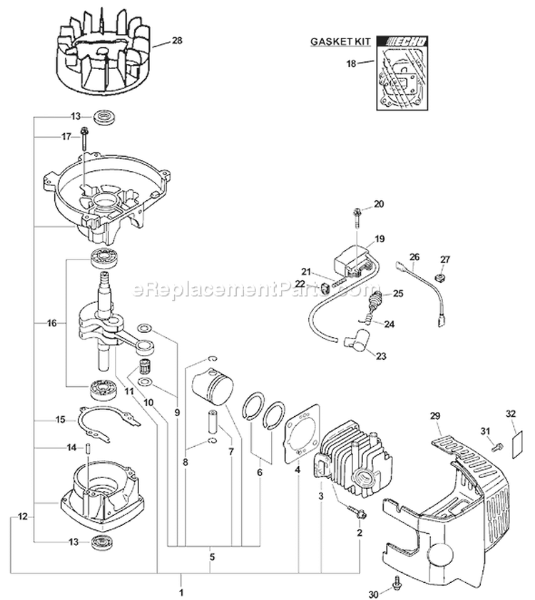 Page E Diagram and Parts List for HCR-151 06001001 - 06999999 Echo Hedge Trimmer