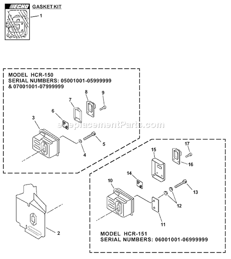 Page F Diagram and Parts List for HCR-151 06001001 - 06999999 Echo Hedge Trimmer