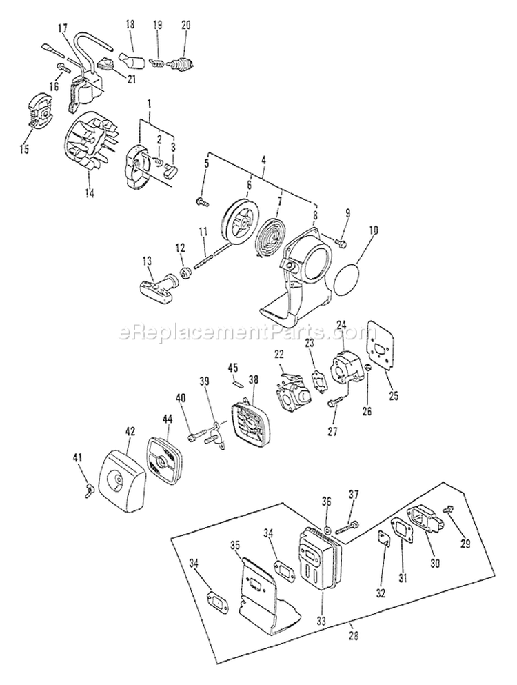 Page E Diagram and Parts List for LST-2100 After S/N 008650 Echo Trimmer