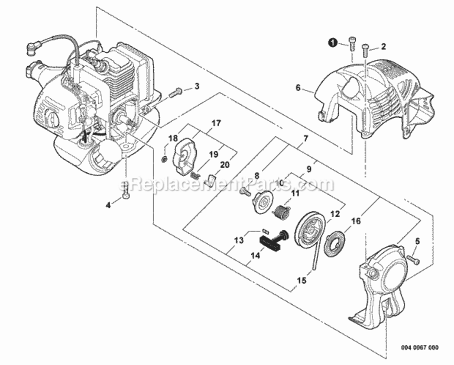 Engine_Cover_Starter Diagram and Parts List for PAS-225SB T44811001001 - T44811999999 Echo Trimmer