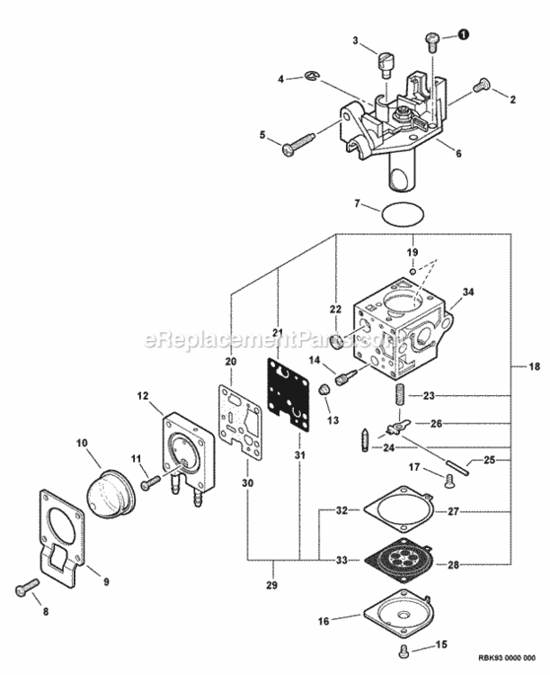 Carburetor_--_Rb-K93 Diagram and Parts List for PAS-225VPB S86813001001 - S86813012000 Echo Trimmer