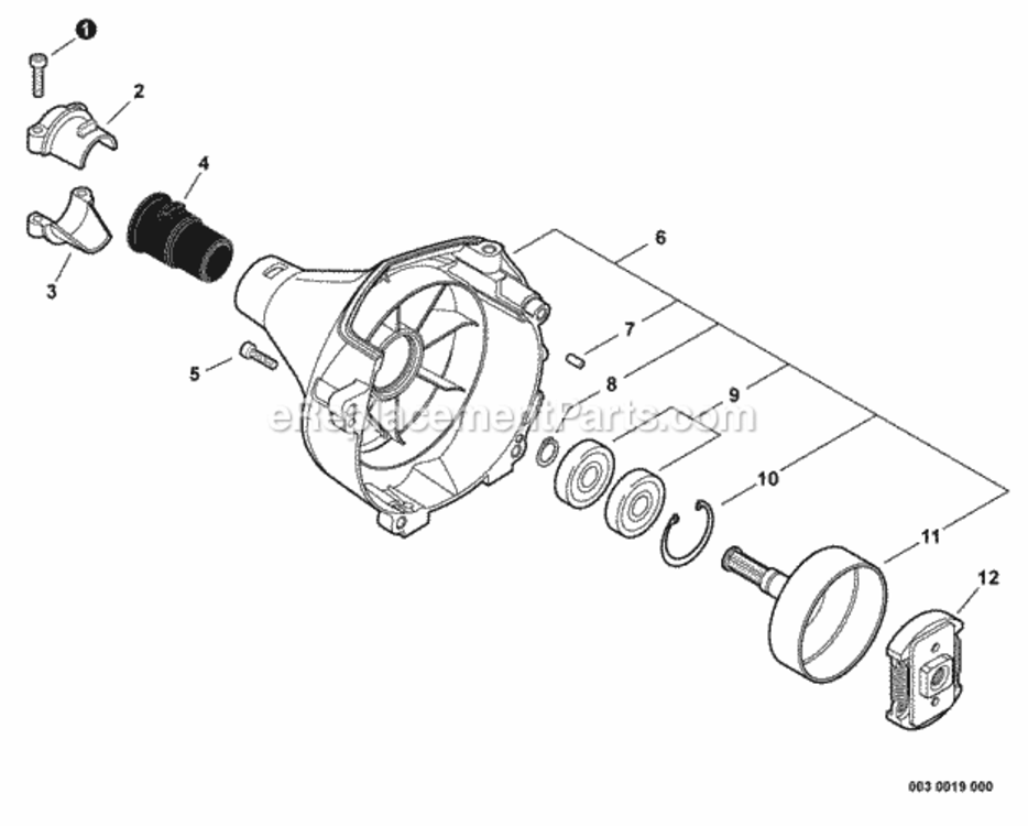 Clutch_Fan_Case Diagram and Parts List for PAS-225VPB S86813001001 - S86813012000 Echo Trimmer