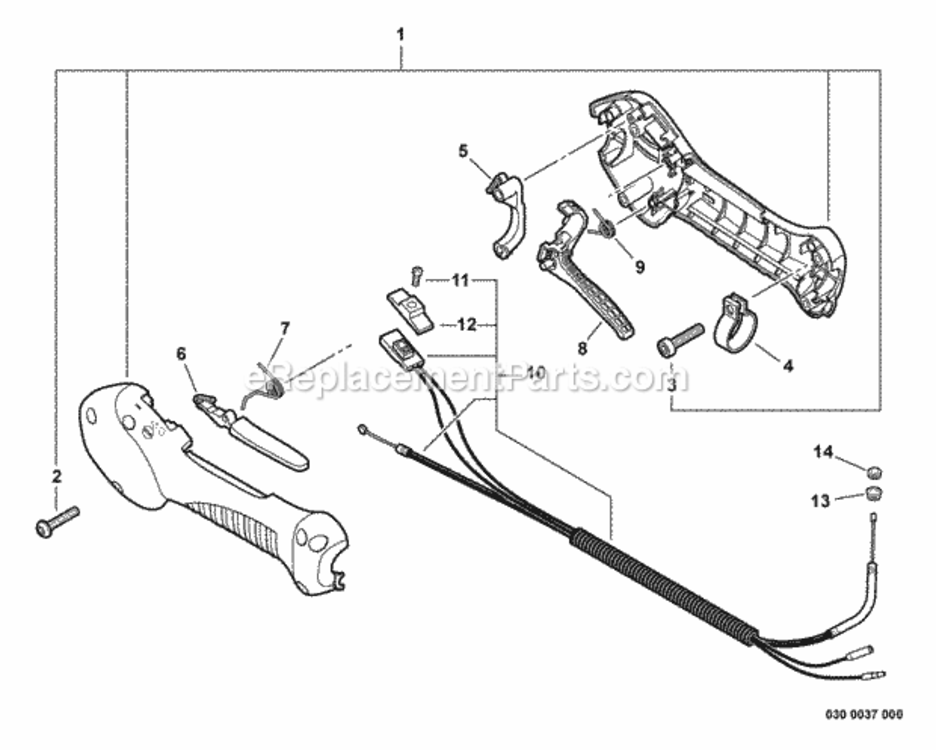 Control_Handle_Control_Cable_Assembly Diagram and Parts List for PAS-225VPB S86813001001 - S86813012000 Echo Trimmer