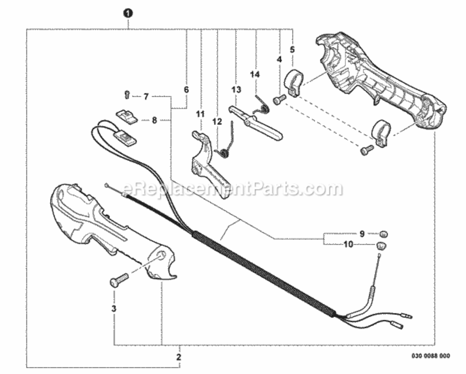 Control_Handle_Control_Cable_Assembly Diagram and Parts List for PAS-225VPB S86813001001 - S86813012000 Echo Trimmer
