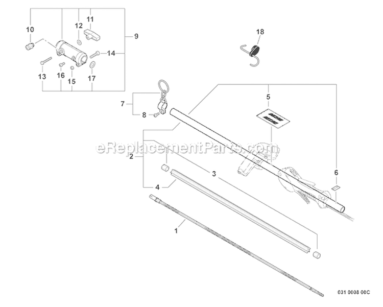 Driveshaft, Pipe Assembly, And Coupler Diagram and Parts List for PAS-225 S59511001001-S59511003000 Echo Trimmer