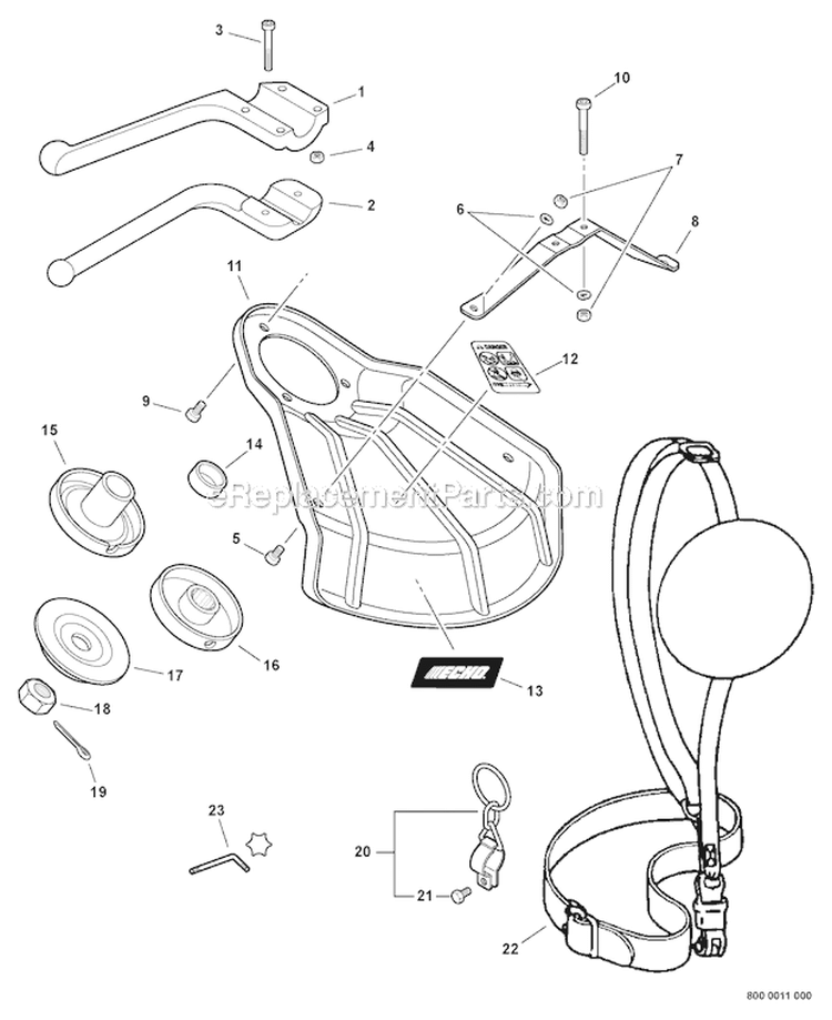 Barrier Bar, Metal Shield, Shoulder Strap Diagram and Parts List for PAS-225 S59511001001-S59511003000 Echo Trimmer