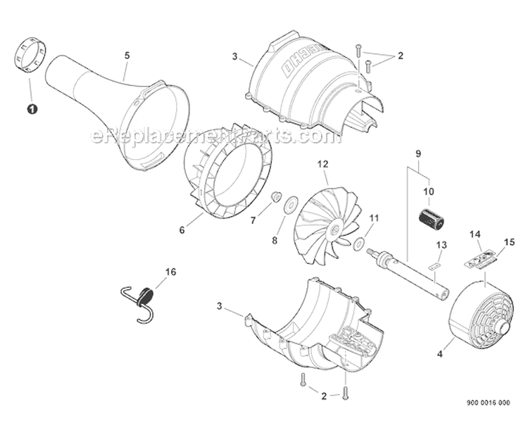 Blower Attachment Diagram and Parts List for PAS-225 S59511003001-S59511999999 Echo Trimmer